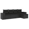 5 pcs conjunto sofás de jardim com almofadões vime PE preto 2