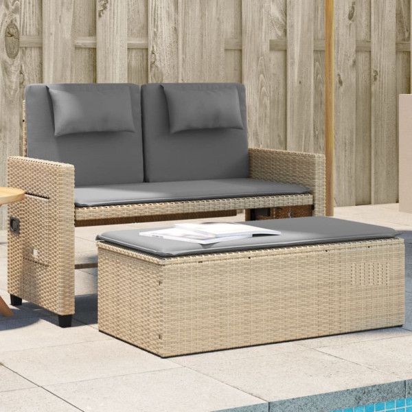 Sillón reclinable de jardín con cojines ratán sintético beige D