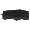 7 pcs conjunto de sofás p/ jardim c/ almofadões vime PE preto 2