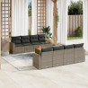 9 pcs conjunto sofás p/ jardim com almofadões vime PE cinzento 1