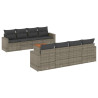 9 pcs conjunto sofás p/ jardim com almofadões vime PE cinzento 2