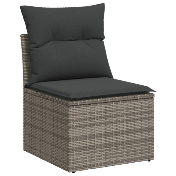 9 pcs conjunto sofás p/ jardim com almofadões vime PE cinzento M 3