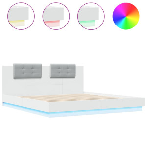 Estructura de cama con cabecero y luces LED blanco 160x200 cm H