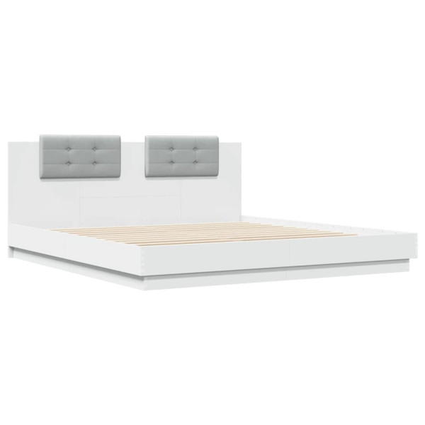 Estrutura de cama com cabeceira e luzes LED 160x200 cm branco M 3
