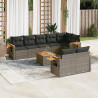9 pcs conjunto sofás p/ jardim com almofadões vime PE cinzento 1