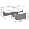 9 pcs conjunto sofás p/ jardim com almofadões vime PE cinzento 3