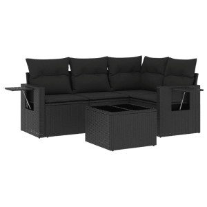 Set de muebles de jardín 5 pzas y cojines ratán sintético negro H