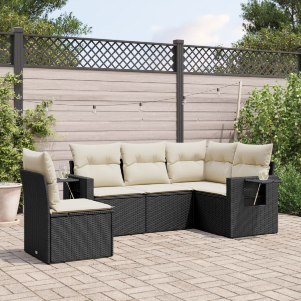 5 pcs conjunto sofás de jardim com almofadões vime PE preto D