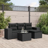 Set de muebles de jardín 5 pzas y cojines ratán sintético negro 1