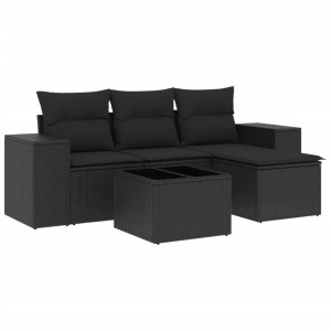 Set de muebles de jardín 5 pzas y cojines ratán sintético negro H