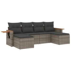Set de muebles de jardín 6 pzas y cojines ratán sintético gris H
