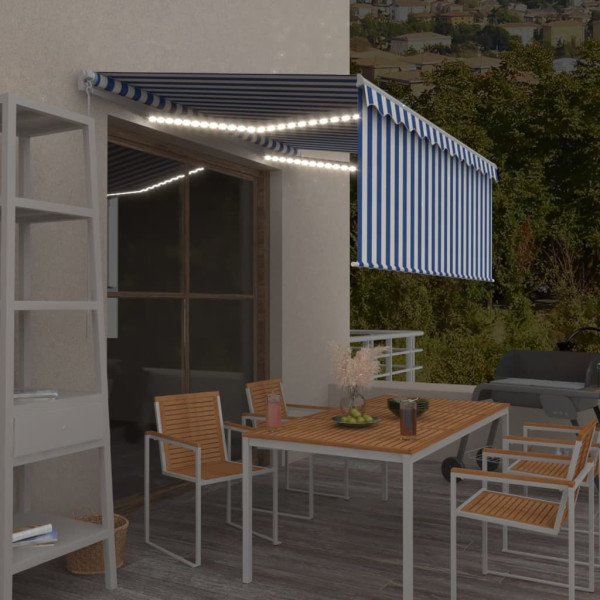 Toldo retráctil manual con persiana y LED azul y blanco 3x2.5 m D