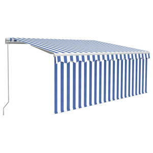Toldo retráctil manual con persiana y LED azul y blanco 3x2.5 m H