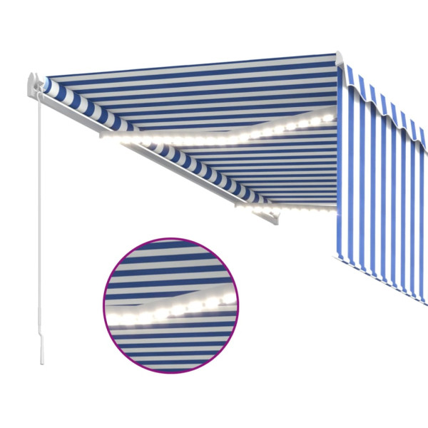Toldo retráctil manual con persiana y LED azul y blanco 3x2.5 m M 5