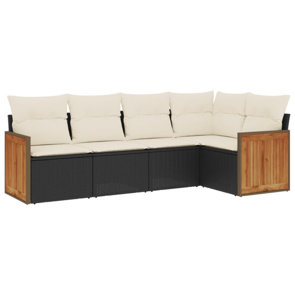 Set de muebles de jardín 5 pzas y cojines ratán sintético negro M 2