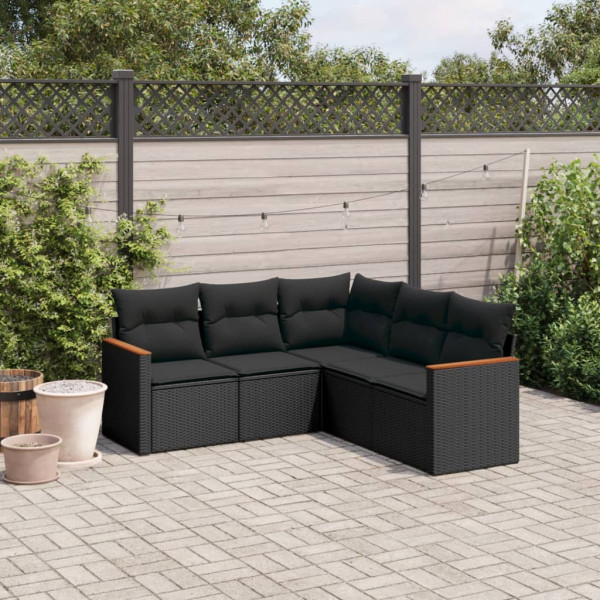 5 pcs conjunto sofás de jardim com almofadões vime PE preto D
