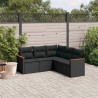 5 pcs conjunto sofás de jardim com almofadões vime PE preto 1