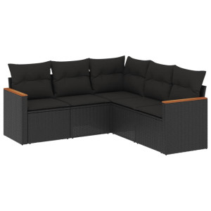 Set de muebles de jardín 5 pzas y cojines ratán sintético negro H