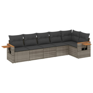 6 pcs conjunto sofás de jardim com almofadões vime cinzento H