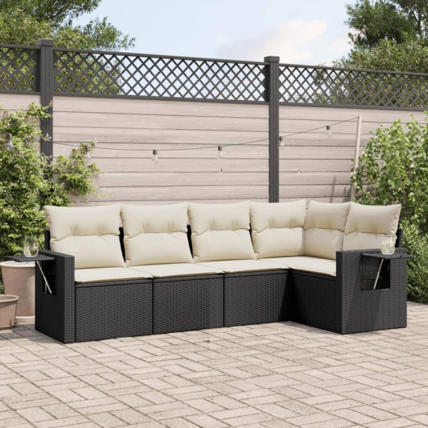 Set de muebles de jardín 5 pzas y cojines ratán sintético negro D