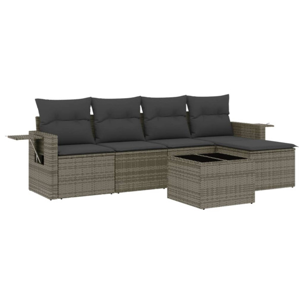 6 pcs conjunto sofás de jardim com almofadões vime cinzento M 2