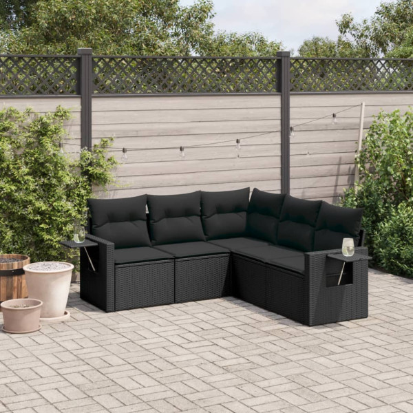 5 pcs conjunto sofás de jardim com almofadões vime PE preto D