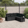 5 pcs conjunto sofás de jardim com almofadões vime PE preto 1