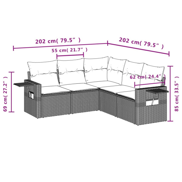 Set de muebles de jardín 5 pzas y cojines ratán sintético negro M 3