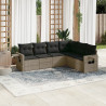 Set de muebles de jardín 6 pzas y cojines ratán sintético gris 1