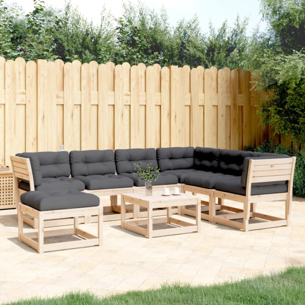 Juego de muebles de jardín 7 pzas y cojines madera maciza pino D