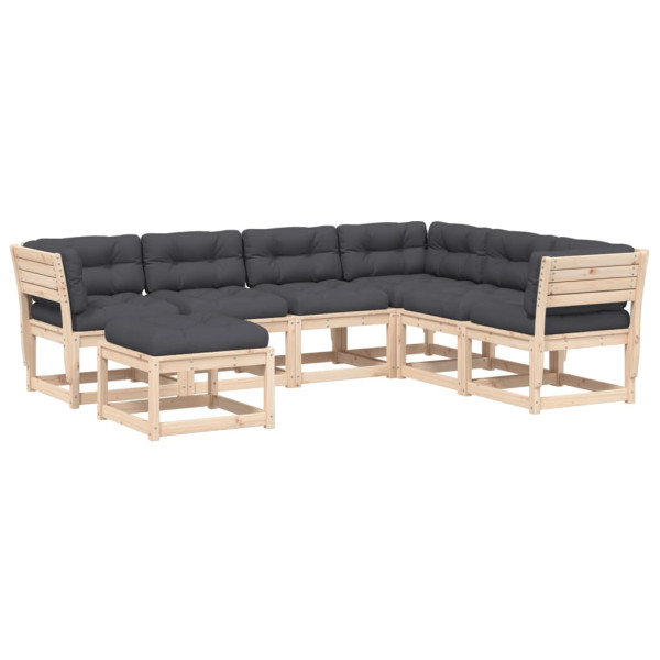Juego de muebles de jardín 7 pzas y cojines madera maciza pino M 2