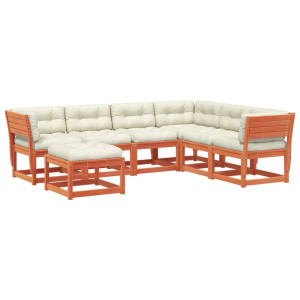 7pcs conj. lounge jardim + almofadões pinho maciço castanho-mel H