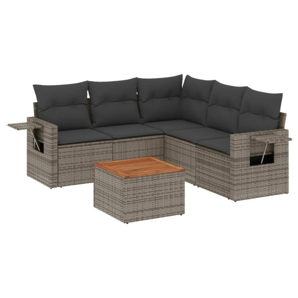 6 pcs conjunto sofás de jardim com almofadões vime cinzento M 2