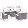 9 pcs conjunto sofás p/ jardim com almofadões vime PE cinzento 3