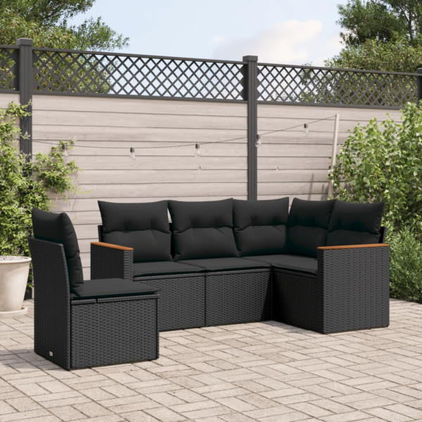 Set de muebles de jardín 5 pzas y cojines ratán sintético negro D