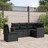 5 pcs conjunto sofás de jardim com almofadões vime PE preto 1