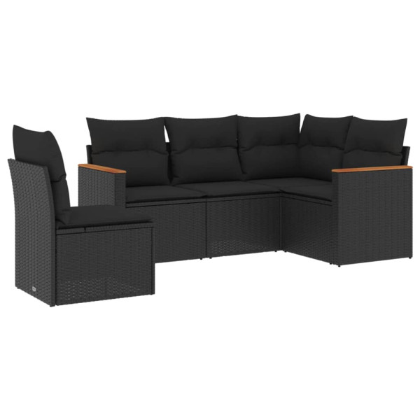 5 pcs conjunto sofás de jardim com almofadões vime PE preto M 2