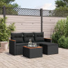 5 pcs conjunto sofás de jardim com almofadões vime PE preto 1