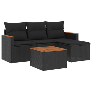 5 pcs conjunto sofás de jardim com almofadões vime PE preto H