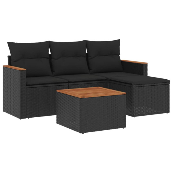 5 pcs conjunto sofás de jardim com almofadões vime PE preto M 2