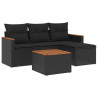 5 pcs conjunto sofás de jardim com almofadões vime PE preto 2