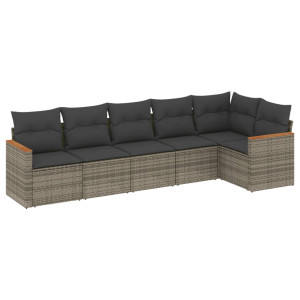 Set de muebles de jardín 6 pzas y cojines ratán sintético gris H