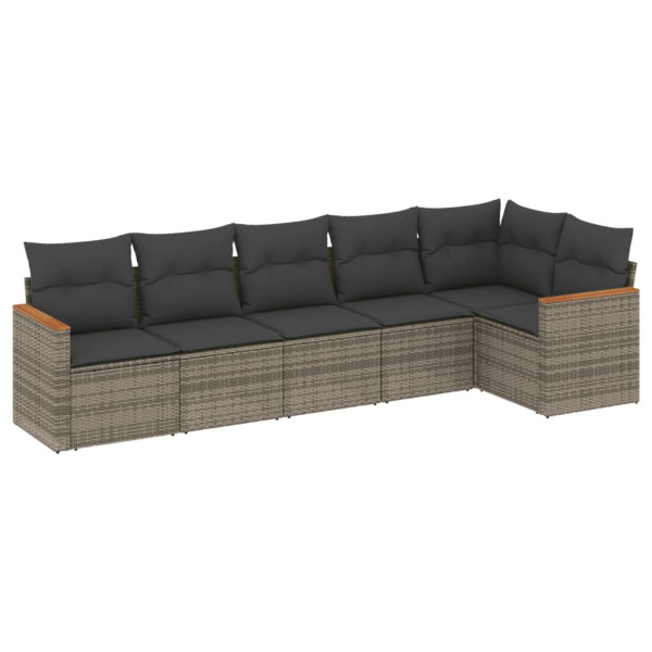 Set de muebles de jardín 6 pzas y cojines ratán sintético gris M 2