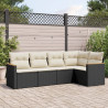 5 pcs conjunto sofás de jardim com almofadões vime PE preto 1