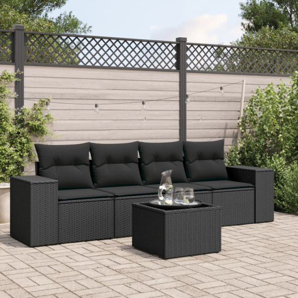 Set de muebles de jardín 5 pzas y cojines ratán sintético negro D