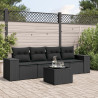5 pcs conjunto sofás de jardim com almofadões vime PE preto 1