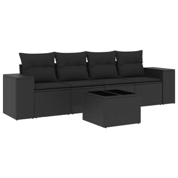 5 pcs conjunto sofás de jardim com almofadões vime PE preto M 2