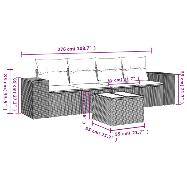 Set de muebles de jardín 5 pzas y cojines ratán sintético negro M 3