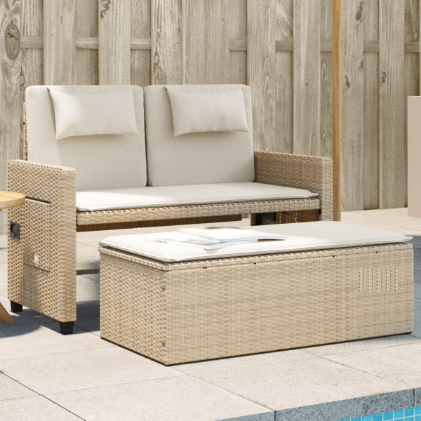 Sillón reclinable de jardín con cojines ratán sintético beige M 3