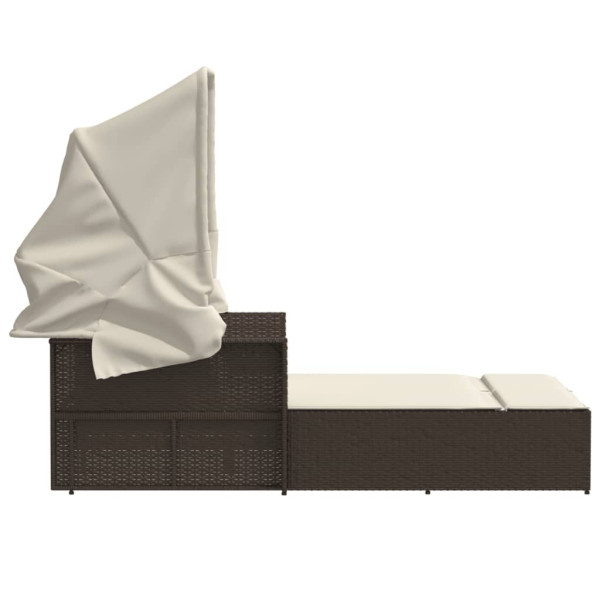 Espreguiçadeira dupla com toldo e almofadões vime PE castanho M 5